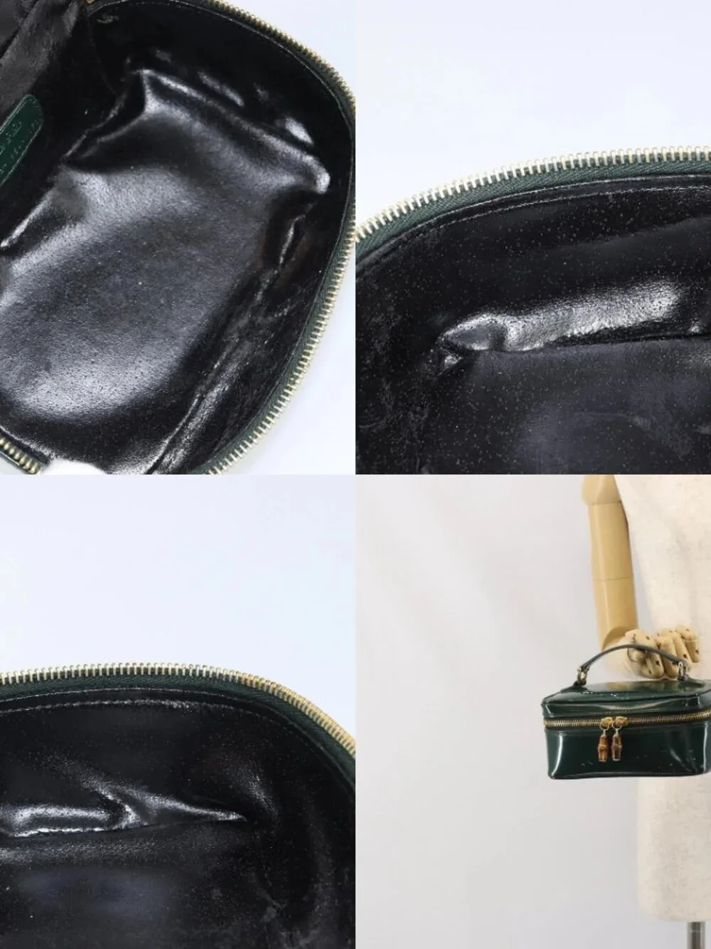 GUCCI Bamboo Vanity Pouch Patent leather Green Gold 032 1956 0151 Auth 171655